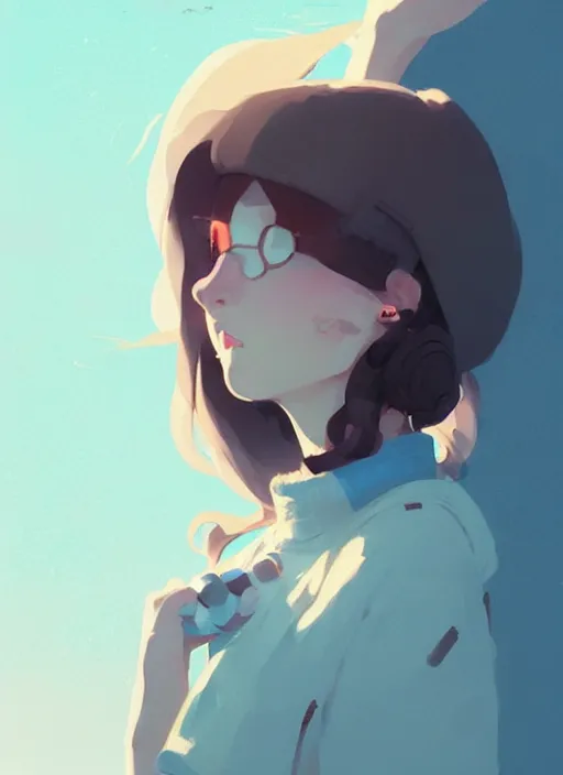 Image similar to portrait of cute girl, cloud sky background, by atey ghailan, by greg rutkowski, by greg tocchini, by james gilleard, by joe gb fenton, by kaethe butcher, dynamic lighting, gradient light blue, brown, blonde cream and white color in scheme, grunge aesthetic