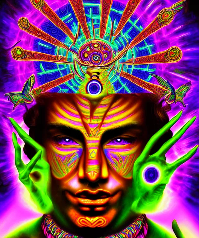 Prompt: psychedelic dmt deity fantasy art superhero digital painting photorealistic