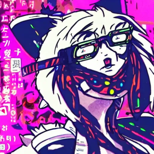 Image similar to cyberpunk cat, 9 0 s japan anime style