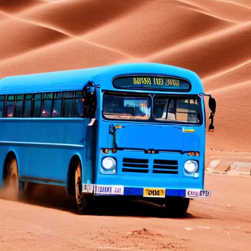 Prompt: Blue bus transformer fight in a desert