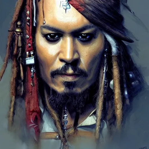Image similar to UHD photorealistic Jack Sparrow in Wonderland by Greg Rutkowski