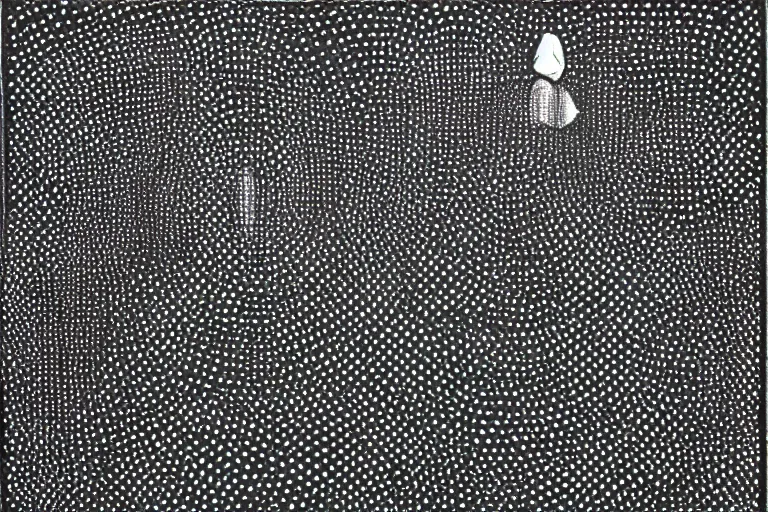 Image similar to face made out of mist, faceless people dark, dots, drip, stipple, pointillism, technical, abstract, minimal, style of francis bacon, asymmetry, pulled apart, cloak, hooded figure, made of dots, abstract, balaclava