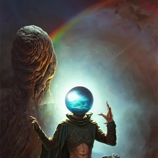 Image similar to masked nomad male wearing a cloak on an alien world and holding a holographic planet projection in his hand, detailed, sci - fi, digital painting, artstation, sharp focus, illustration, ominous, artgerm, tomasz alen kopera, peter mohrbacher, donato giancola, joseph christian leyendecker, wlop, frank frazetta