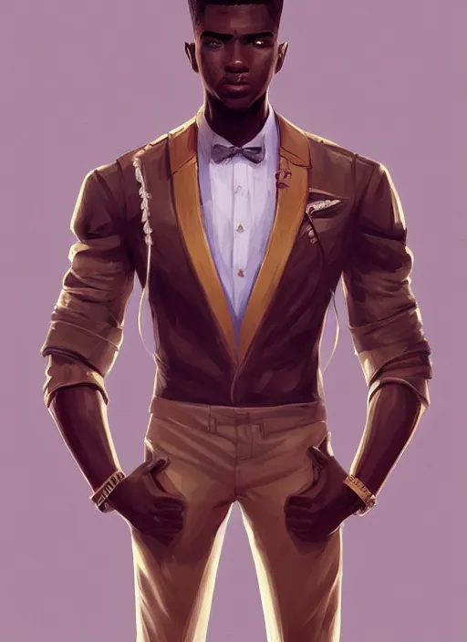 Prompt: a highly detailed illustration of attractive young african guy with flat top, wearing track and field suit, dramatic standing pose, intricate, elegant, highly detailed, centered, digital painting, artstation, concept art, smooth, sharp focus, league of legends concept art, wlop