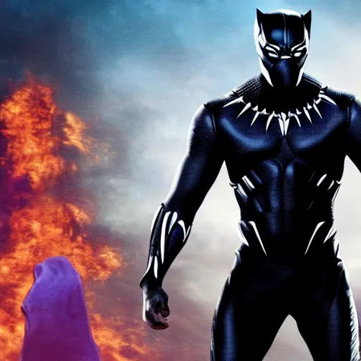 Prompt: will smith as black panther, full body shot, fighting thanos, ultra realistic,