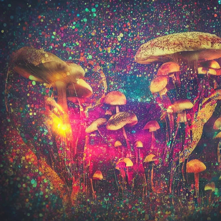 Image similar to double exposure of dally life, symbols of live, explosion, cyber mushroom city, love is the most relevant theme, love is infinity, love is begin of all, 8 k resolution, artistic mode, artistic, trending on instagram, long exposure, love art, serious, fantasy and dreams vibes, mushrooms style and macro style, colorful picture