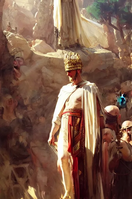 Image similar to ancient roman steve buscemi ascending wearing the civic crown, art by anders zorn, wonderful masterpiece by greg rutkowski, beautiful cinematic light, american romanticism by greg manchess, jessica rossier