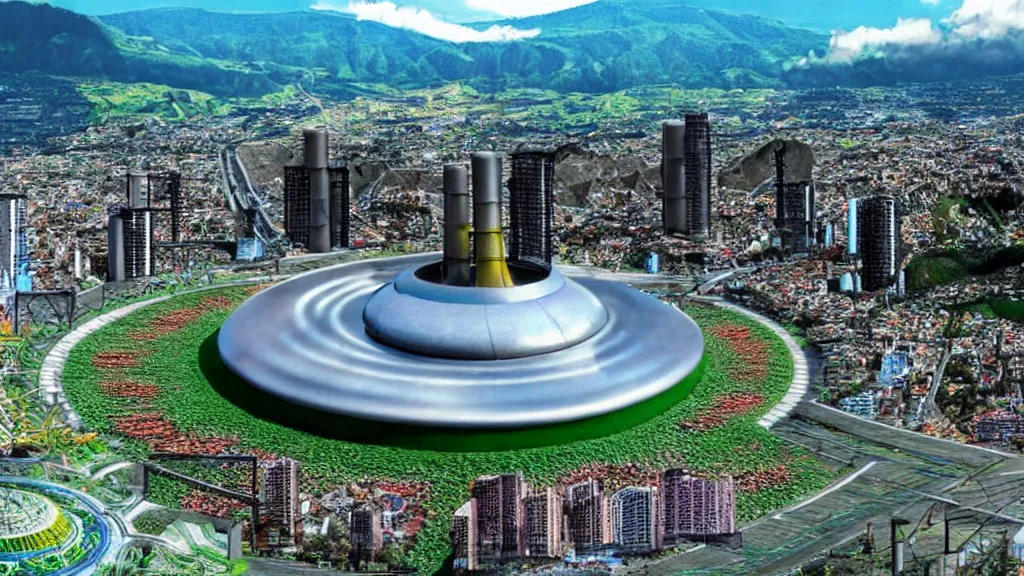 Image similar to Nucleur Reactor integrated with nature and City Quito, Ecuador; by Vincent Callebaut; 4K, 12K