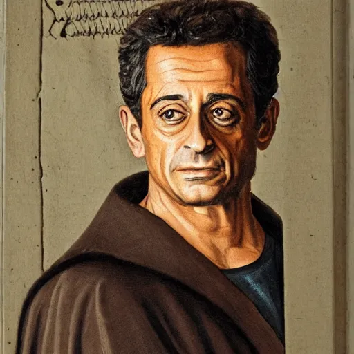 Image similar to a high quality and very detailed portrait of Nicolas Sarkozy, medieval art