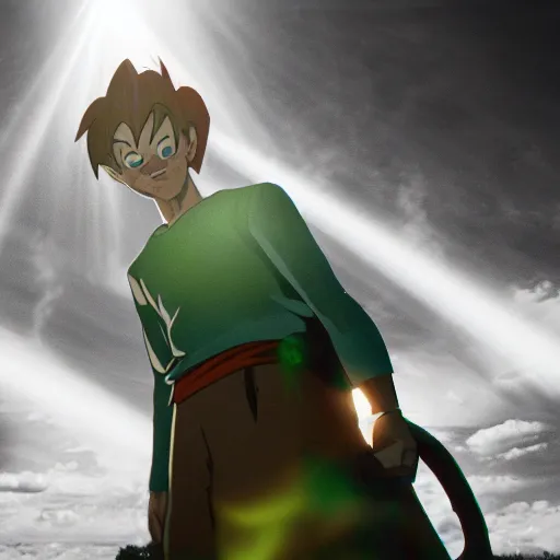 Prompt: dutch angle shot, one man, real, shaggy rogers, powering up like in dragon ball z, lightnings, real, realistic, cinematic,, god rays, lightnings