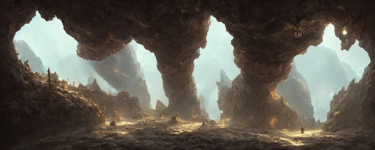 Image similar to the cave baffled explorers with its cheese filled walls, very detailed concept art, matte painting, digital art, concept art, realistic beautiful, trending on artstation, greg rutkowski