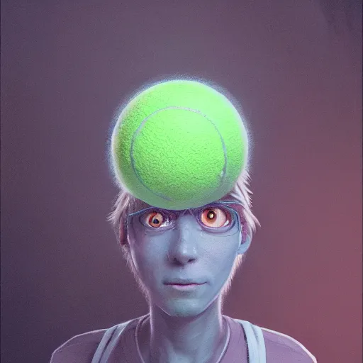 Image similar to highly detailed vfx portrait of a character of a tennis ball monster stephen bliss, chalk, unrealengine, greg rutkowski, loish, rhads, beeple, chalk, makoto shinkai and lois van baarle, ilya kuvshinov, rossdraws, tom bagshaw, basil gogos