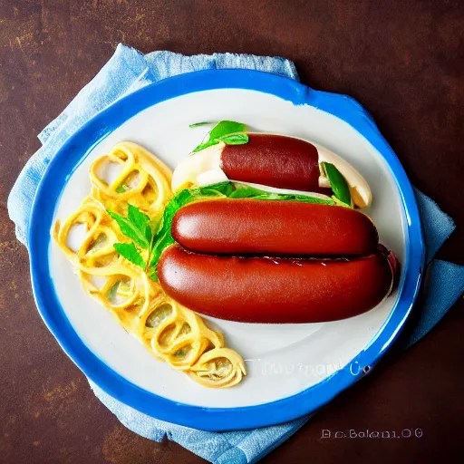 Image similar to professional food photography of blue hotdog