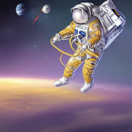 Image similar to astronaut in space by yongsung kim, photorealistic, art nouveau, illustration, concept design, storybook layout, story board format