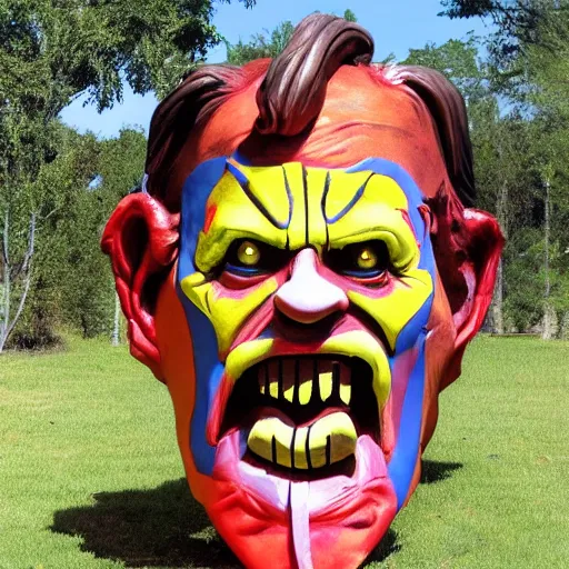 Image similar to parade float for leatherface, bright colors, realistic photography, high detailed