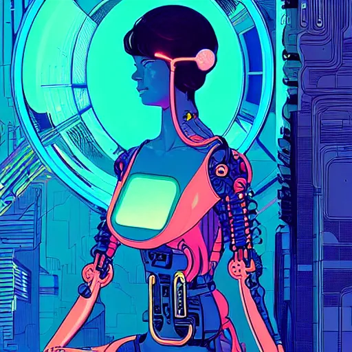 Prompt: a portrait of a beautiful cybernetic woman meditating, cyberpunk concept art by josan gonzales and jean claude meziere and syd mead and moebius