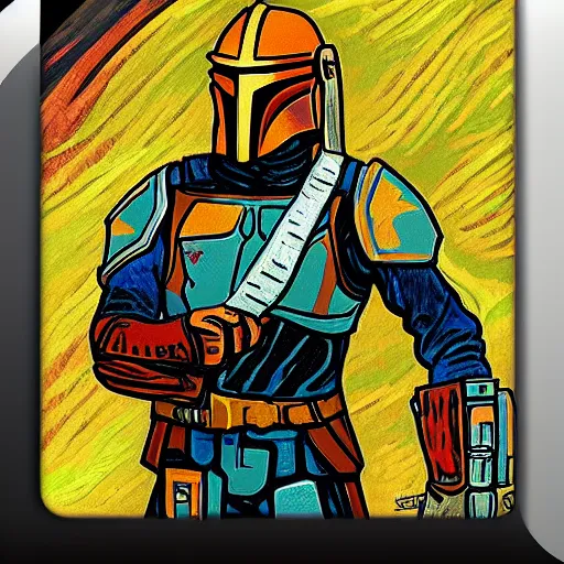 Image similar to Vincent Van Gogh style, the Mandalorian,