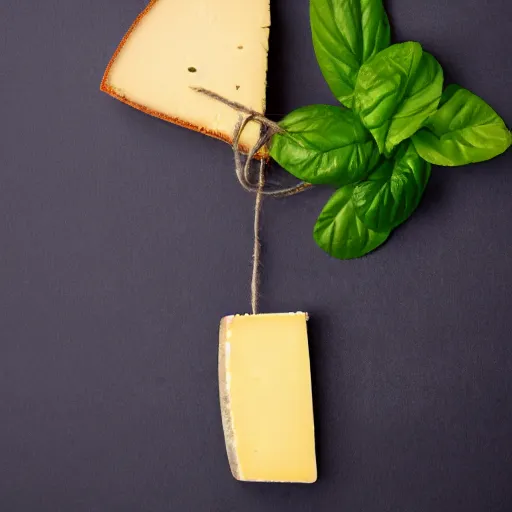 Image similar to a wedge of cheese with a green participation badge hanging from the side, stock art, 8K