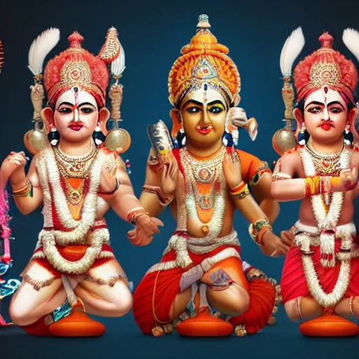 Image similar to 3d render of Idols Indian Gods, Unreal engine, white background, 8k