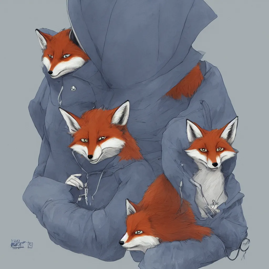 Image similar to an anthropomorphic fox in a blue hoodie sitting in front of the computer, dark tones, concept art, digital art, highly detailed, anime, by hayao miyazaki