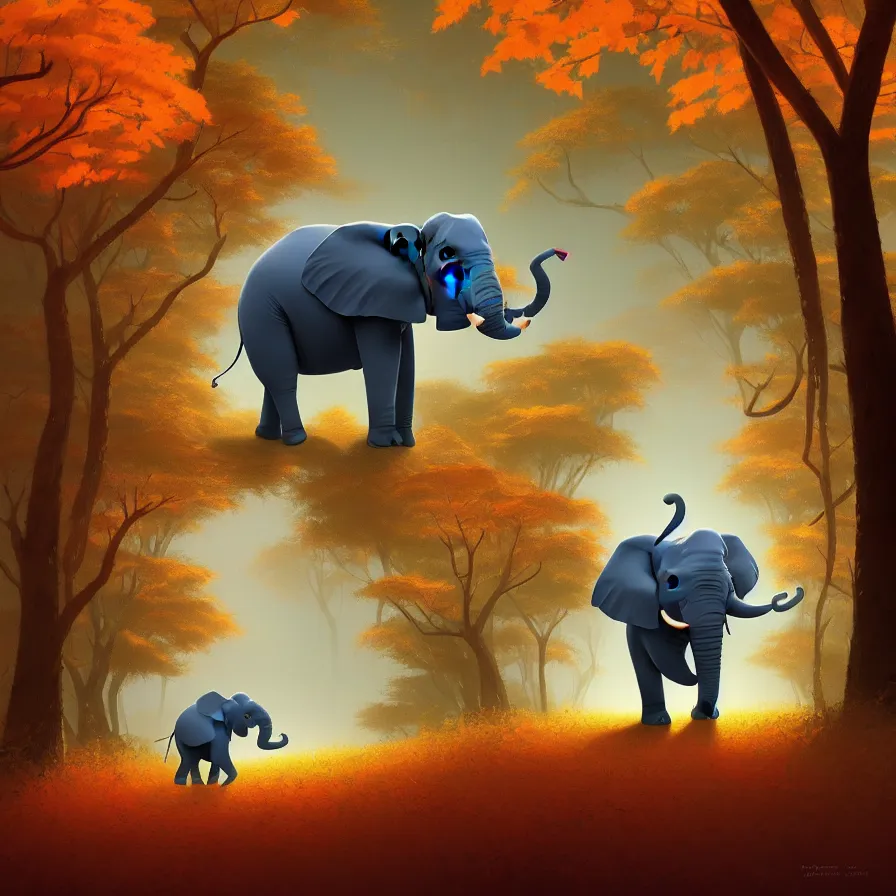 Image similar to Goro Fujita illustrating an elephant walking through a beautiful autumn forest, art by Goro Fujita, sharp focus, highly detailed, ArtStation