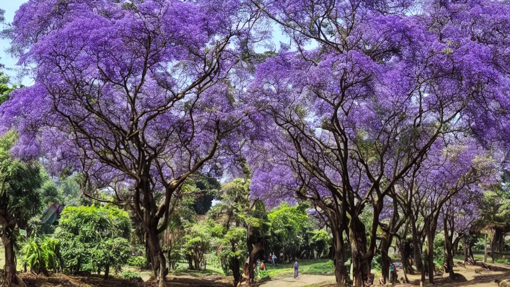 Prompt: jacaranda trees in kathmandu valley