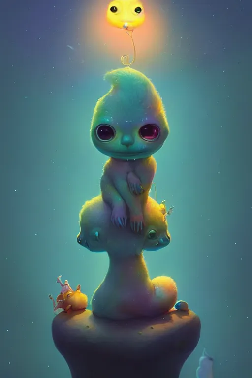 Image similar to a surreal Bioluminescent, cute, creature in a happy world by Daniel Merriam, Trending on Artstation, oil on Canvas by Elena Zhurikhina and Goro Fujita and Charlie Bowater, octane render trending on artstation, 4k, 8k, HD