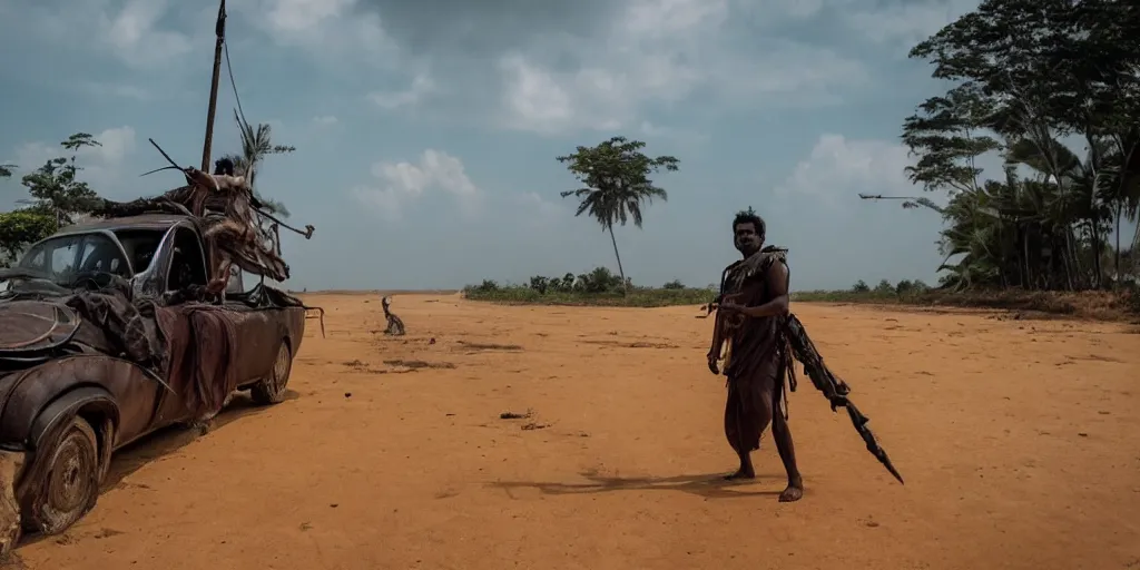 Prompt: sri lankan mad max style, guitar, film still, epic shot cinematography, rule of thirds