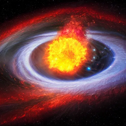 Image similar to gravitational galactic maelstrom, fire, vray