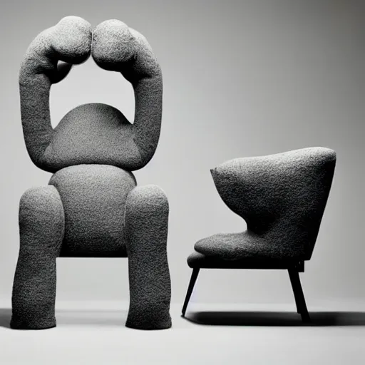 Prompt: an armchair in the shape of an elephant with grey accents designed by antony gormley, advertising photography