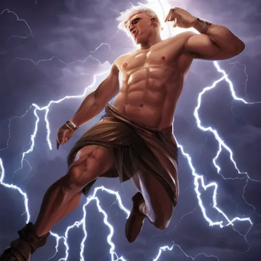 Prompt: benjamin netanyahu as a greek god of lightning, shooting lightning bolts, highly detailed, ultra clear, by artgerm and greg rutkowski