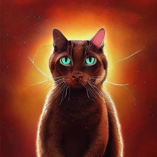 Image similar to sci - fi art of a brown cat by the sea