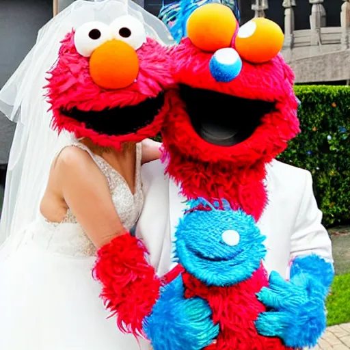 Image similar to elmo and cookie monster getting married