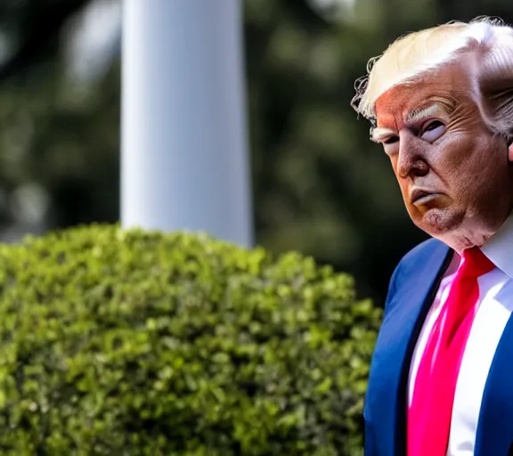 Prompt: donald trump without makeup at press conference white house lawn, AP news photo, XF IQ4, 150MP, 50mm, F1.4, ISO 200, 1/160s, natural light