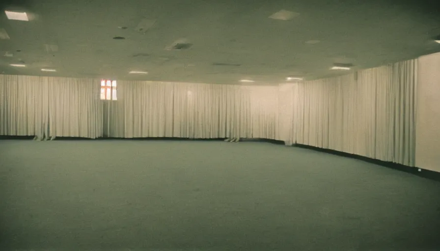 Image similar to 60s movie still of a sovietic stalinist style empty ballroom with corpses, cinestill 800t 50mm eastmancolor, liminal Space style, heavy grain-s 150