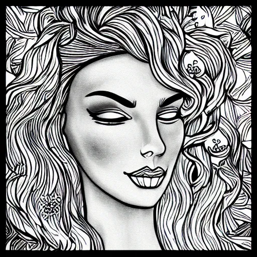 Image similar to sleeping beauty, face close up, coloring book