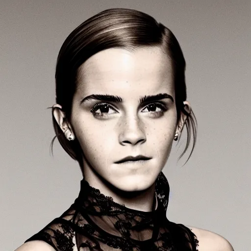 Image similar to Emma Watson modeling for Gucci, (EOS 5DS R, ISO100, f/8, 1/125, 84mm, postprocessed, crisp face, facial features)