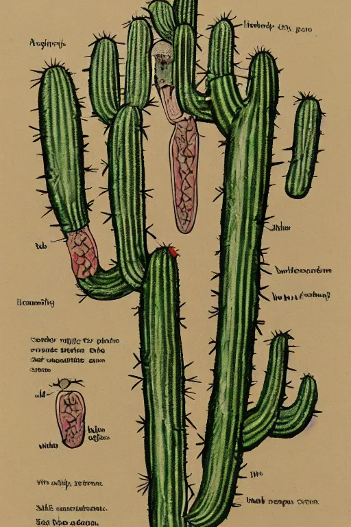 Prompt: anatomical diagram of a cactusman