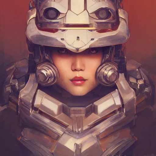 Prompt: portrait painting of asian woman in mecha helmet, by artgerm and greg rutkowski and alphonse mucha, ultra realistic, concept art, intricate details, highly detailed, photorealistic, octane render, 8 k, unreal engine