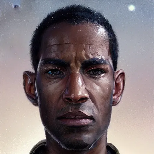 Image similar to portrait of a man by Greg Rutkowski, he is about 30 years old, british factions, he has short black military-style hair, a straight jaw, he has a scar above one eyebrow, he wears Galactic Alliance military fatigues, Star Wars Expanded Universe, highly detailed portrait, digital painting, artstation, concept art, smooth, sharp foccus ilustration, Artstation HQ