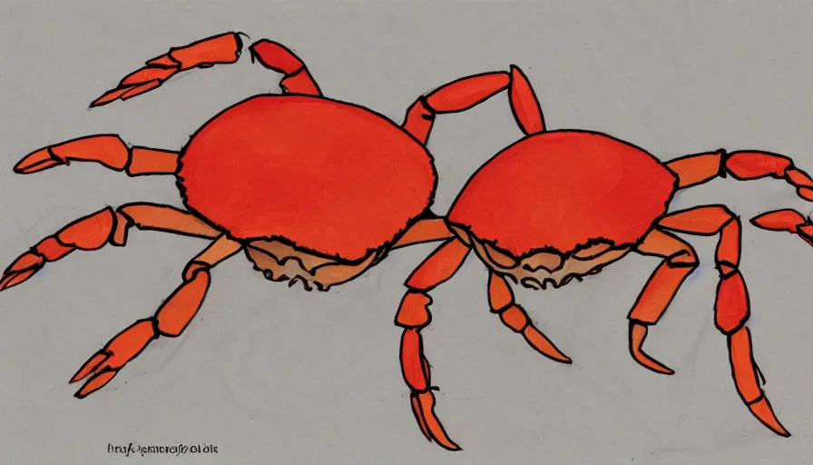 Prompt: A crab dancing on a beach, claws in the air. In the style of Studio Ghibli