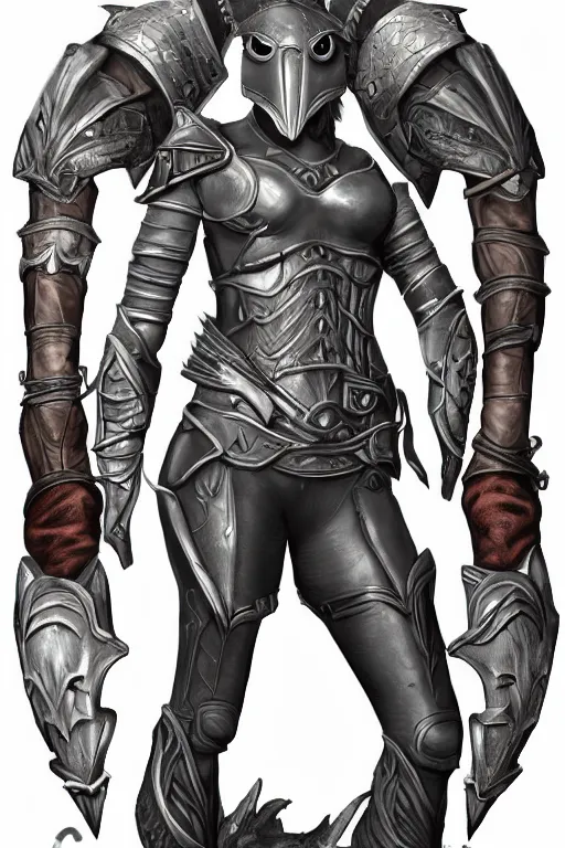 Image similar to female adventurer in tight full - body leather armor of dwemer design with white porcelain crow mask, trending in artstation, establishing shot