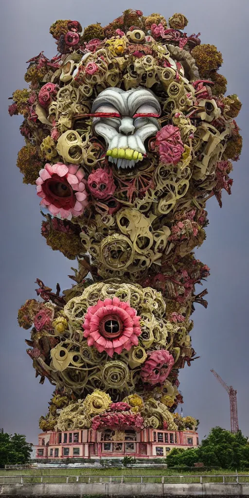 Image similar to colossal grotesque flower made from unfulfilled communist dreams in the middle of abandoned post soviet constructivist cityscape, Stalinist architecture, ultradetailed, Intricate by Hayao Miyazaki and Josan Gonzalez and Makoto Shinkai and Giuseppe Arcimboldo and Wes Anderson