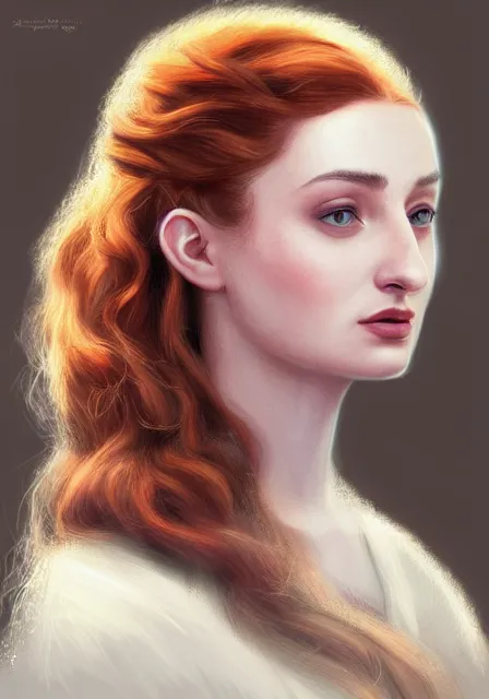 Image similar to sansa portrait in profile with a complex hairstyle with lots of curls, intricate, elegant, highly detailed, digital painting, artstation, concept art, smooth, sharp focus, illustration, pre - raphaelite style