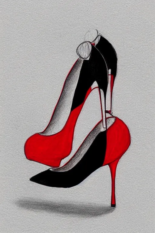 Image similar to black high heels with red bottoms, illustration, graphic design, high fashion, elegant, color pencil drawing, pop art style,