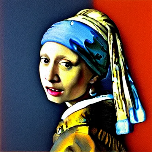 Prompt: Eric Andre painted as the Girl with a Pearl Earring by Johannes Vermeer