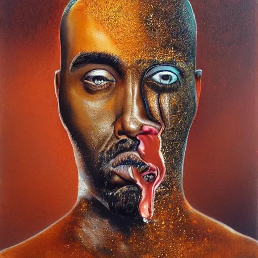 Prompt: very detailed surreal portrait of kanye west as his face melts. painted by salvador dali, 1 9 3 1. oil on canvas.