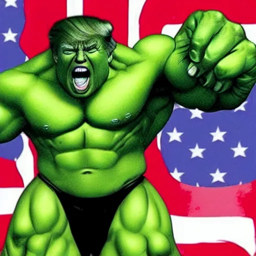 Prompt: donald trump as hulk