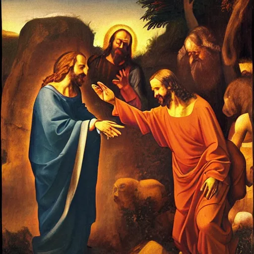 Image similar to Jesus christ painting the creation of Adam