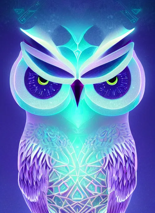 Image similar to symmetry!! product render poster vivid colors divine proportion owl, ice and snow, glowing fog intricate, elegant, highly detailed, digital painting, artstation, concept art, smooth, sharp focus, illustration,